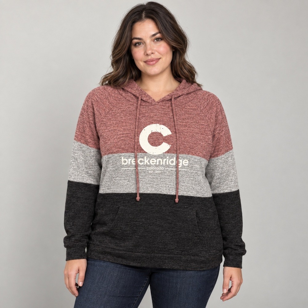 Ever Hottie Breckenridge Colorado Colorblock Hoodie XL Burgundy Grey Charcoal